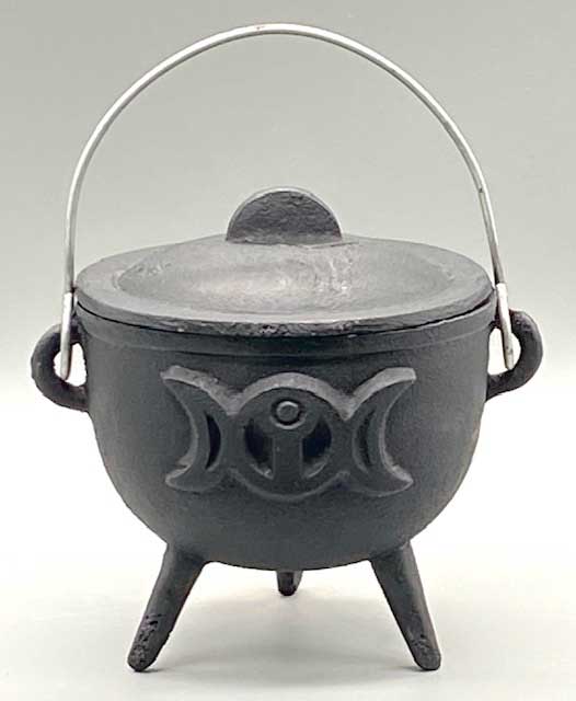 4.5" Triple Moon cast iron cauldron w/ lid (image for) 4.5" Triple Moon cast iron cauldron w/ lid