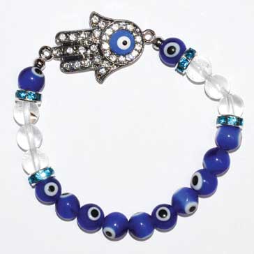 8mm Evil Eye/ Clear Quartz with Hand (image for) 8mm Evil Eye/ Clear Quartz with Hand