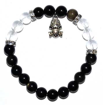 8mm Obsidian, Goldsheen/ Quartz with Frog (image for) 8mm Obsidian, Goldsheen/ Quartz with Frog