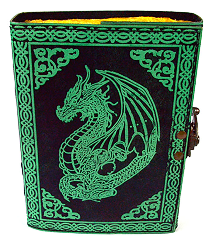 Green Dragon aged looking paper leather w/ latch (image for) Green Dragon aged looking paper leather w/ latch