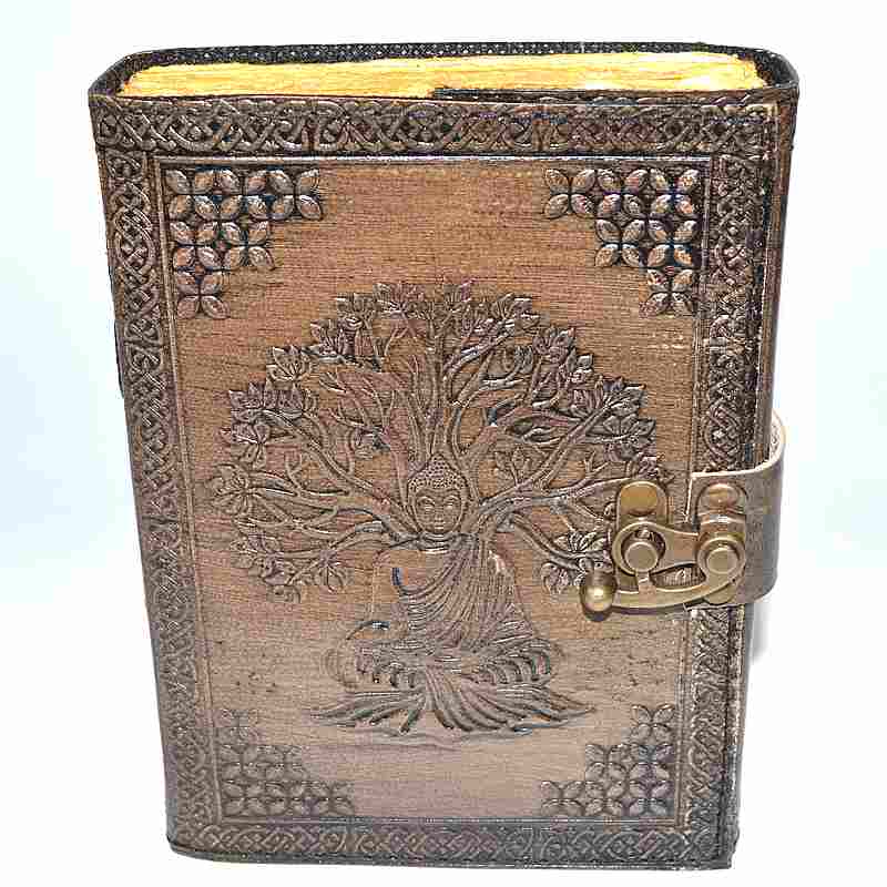 Buddha/Tree of Life aged looking paper leather w/ latch (image for) Buddha/Tree of Life aged looking paper leather w/ latch