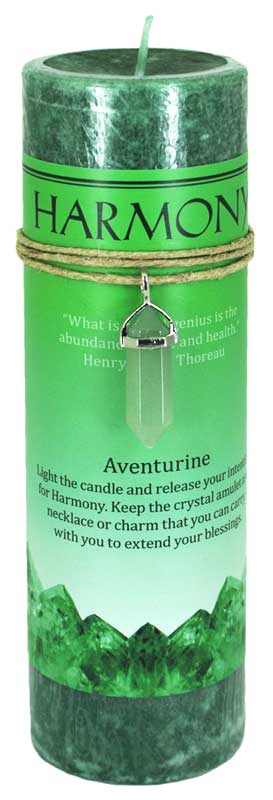 Harmony pillar candle with Aventurine pendant (image for) Harmony pillar candle with Aventurine pendant