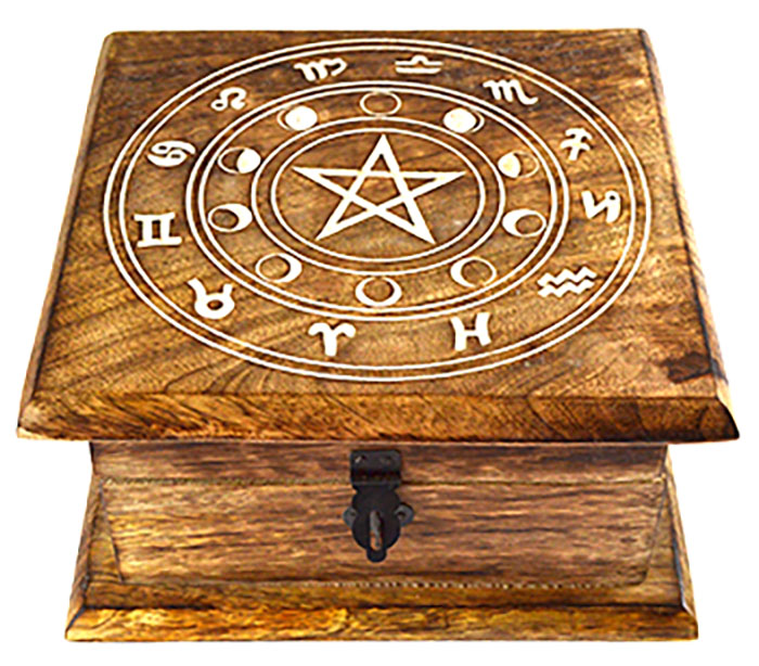 7" x 7" x 3 1/2" Zodiac Moon Phase wood box (image for) 7" x 7" x 3 1/2" Zodiac Moon Phase wood box