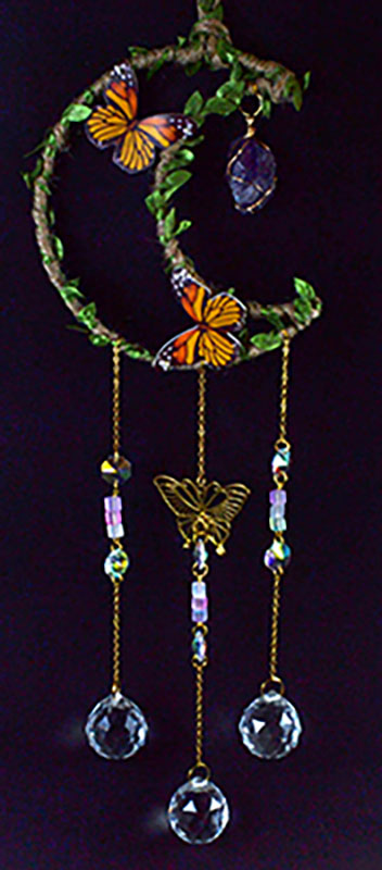 21" Amethyst Moon W Butterfly sun catcher (image for) 21" Amethyst Moon W Butterfly sun catcher