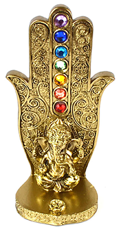 5 15/16" gold Ganesha Chakra Hand incense burner (image for) 5 15/16" gold Ganesha Chakra Hand incense burner
