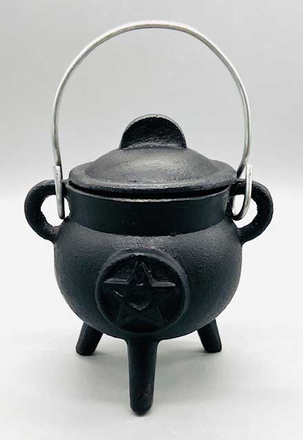3" Pentagram cast iron cauldron w/ lid (image for) 3" Pentagram cast iron cauldron w/ lid