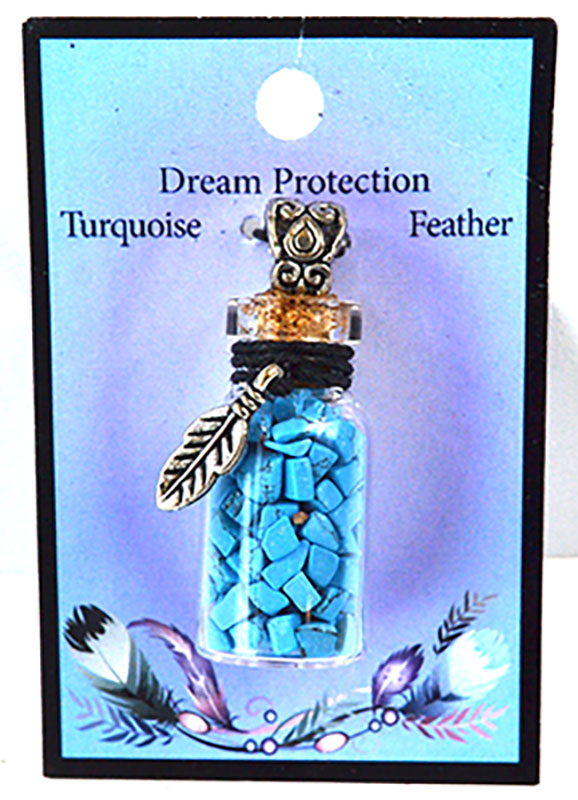 Turquoise Chips in Bottle necklace with Feather (image for) Turquoise Chips in Bottle necklace with Feather