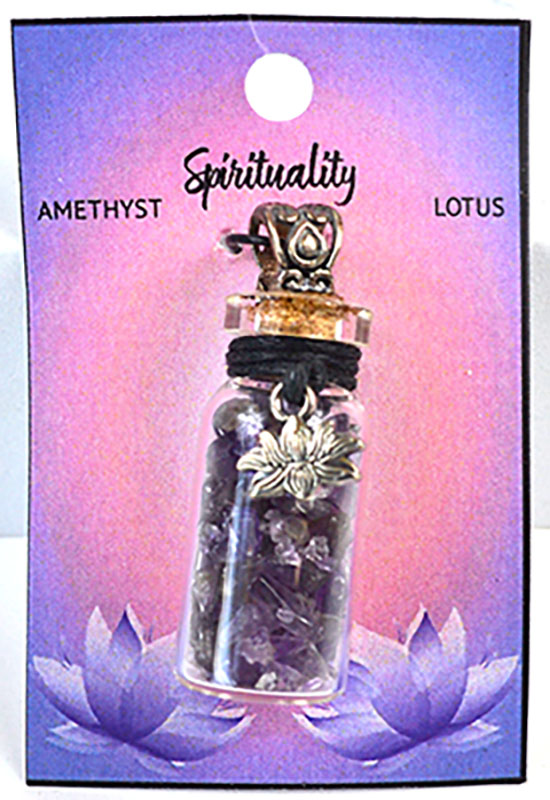 Amethyst Chips in Bottle with Lotus necklace (image for) Amethyst Chips in Bottle with Lotus necklace