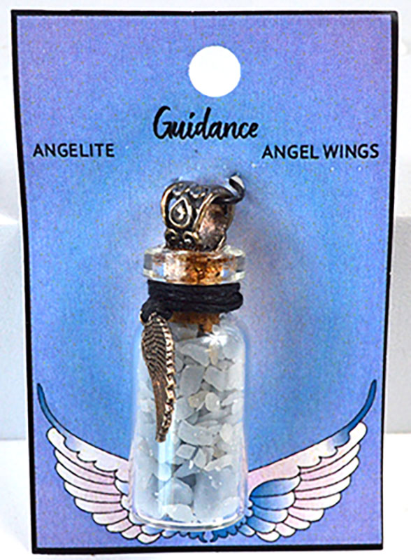 Angelite Chips in Bottle with Angel Wing necklace (image for) Angelite Chips in Bottle with Angel Wing necklace