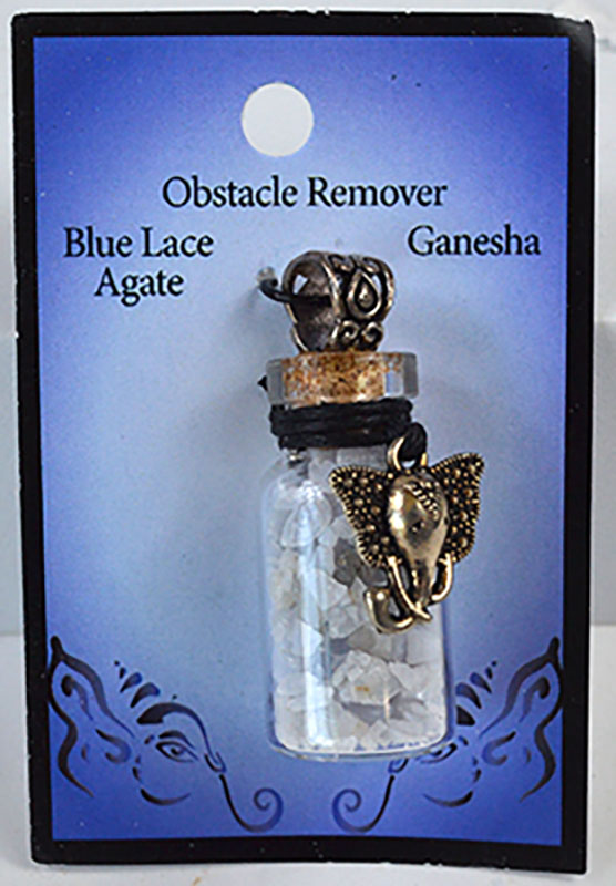 Blue Lace Agate Chips in Bottle with Ganesha necklace (image for) Blue Lace Agate Chips in Bottle with Ganesha necklace