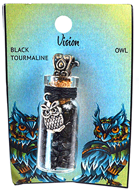 Black Torrmaline Chips in Bottle with Owl necklace (image for) Black Torrmaline Chips in Bottle with Owl necklace