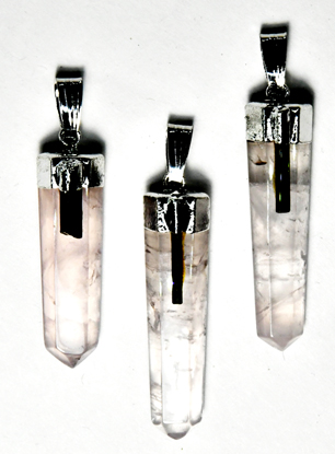Rose Qtz w tourmaline pendant (image for) Rose Qtz w tourmaline pendant